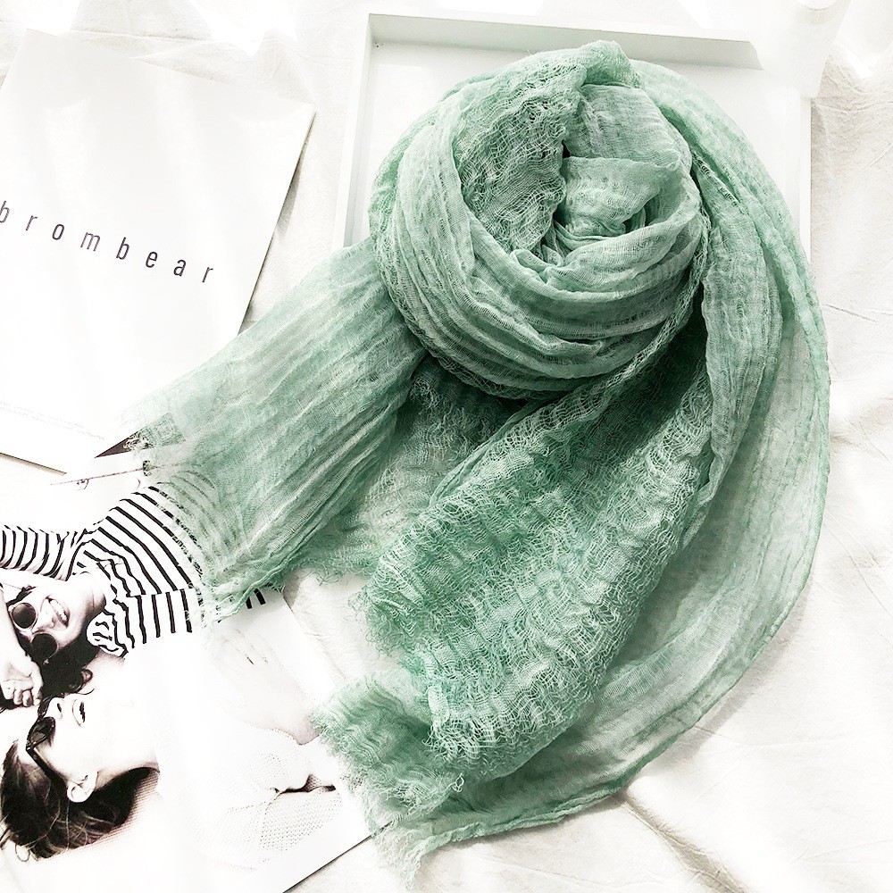 K456 2025 new cross-border literary hollow linen scarf for women solid color thin retro dirty dyed modal scarf