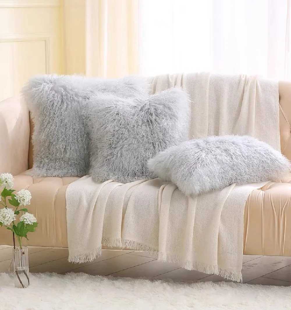 Pillow Case Real Mongolian Lamb Fur Cushion Cover Sofa Cover Tibetan Lamb Fur Home Decoration Fur Cushion C251120