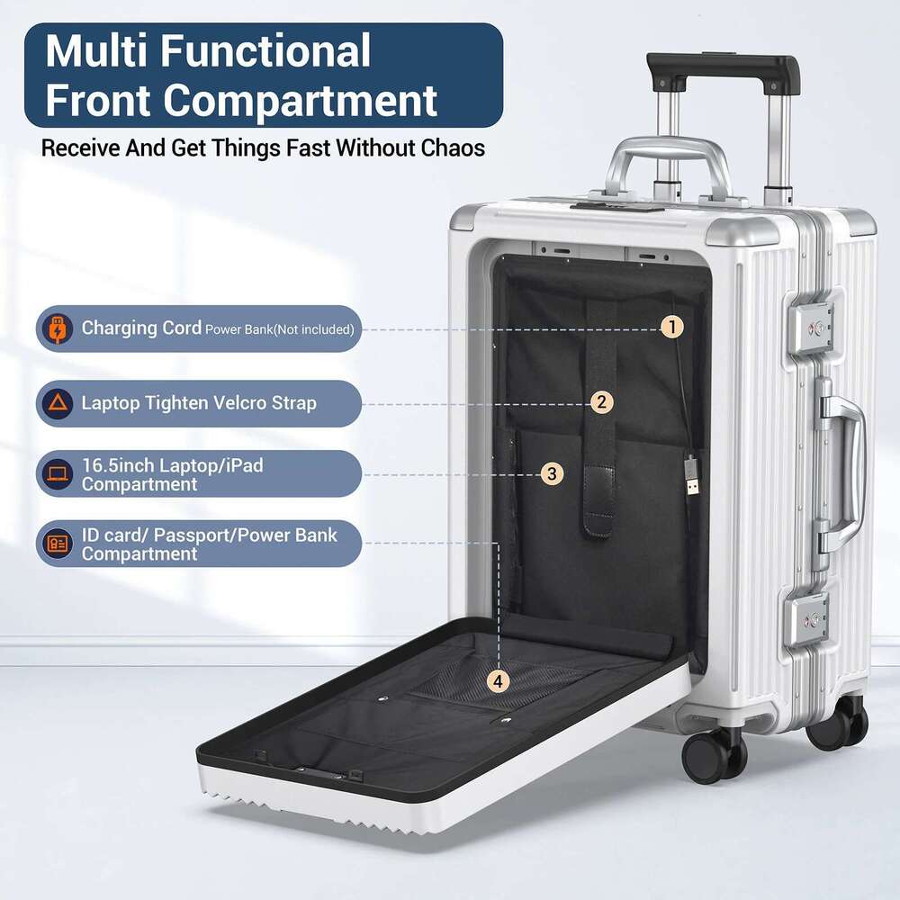 Aire Approved 22 inch Lage,Aluminum Framed Carry On Suitcase with Front Open Laptop Compartment/Pocket