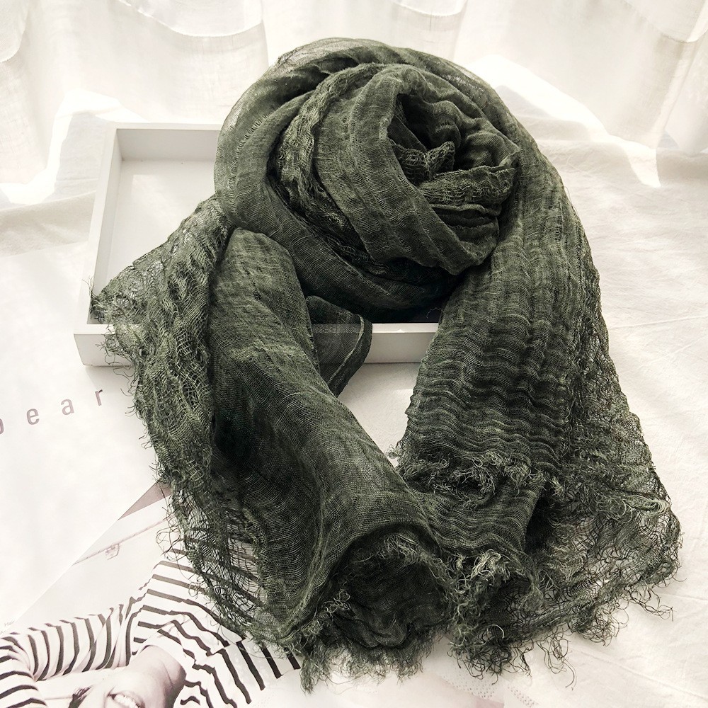 K456 2025 new cross-border literary hollow linen scarf for women solid color thin retro dirty dyed modal scarf