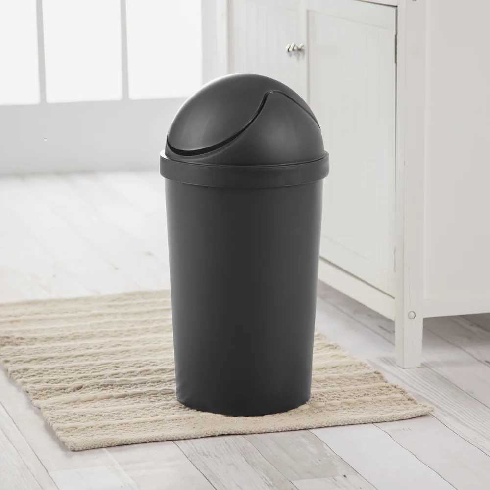 Round Plastic Swing Top Trash Can 3 Gallon Wastebasket Easy Clean Lid Ideal Bathroom Office Indoor Use C251120