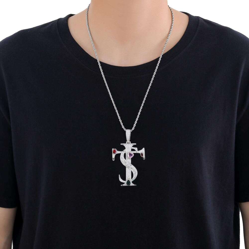 Luxury designer Men Women's Sterling silver Cross Pendant inlaid with colored ice out VVS Moissanite Hip Hop necklace Free shipping