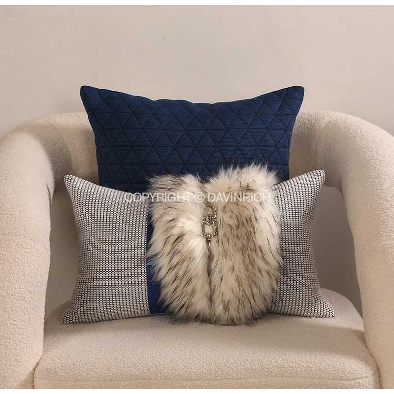 Pillow Case DAVINRICH Nordic Snow Fox White And Gray Textured Faux Fur Lumbar Case Modern Minimst Luxurious Cushion Cover 30x50cm C251120