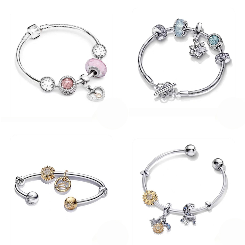 With Box Classic 925 Sterling Silver Bracelet Designer For Women Flower Blue Crystal Bead Charm Bracelet Designer Jewelry Woman Christmas Gift