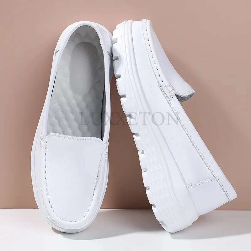 Genuine Leather Nurse Women Soft Breathable Lightweight Comfortable Medical Shoes Thick Sole Anti Slip Work Shoe
