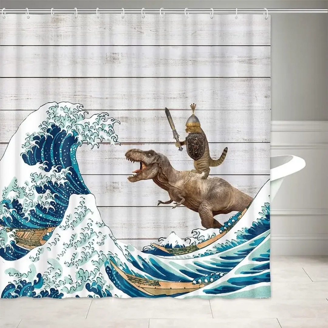 YL-37762 Shower curtain with funny cat design, waterproof digital print, bathroom moisture-proof partition curtain.