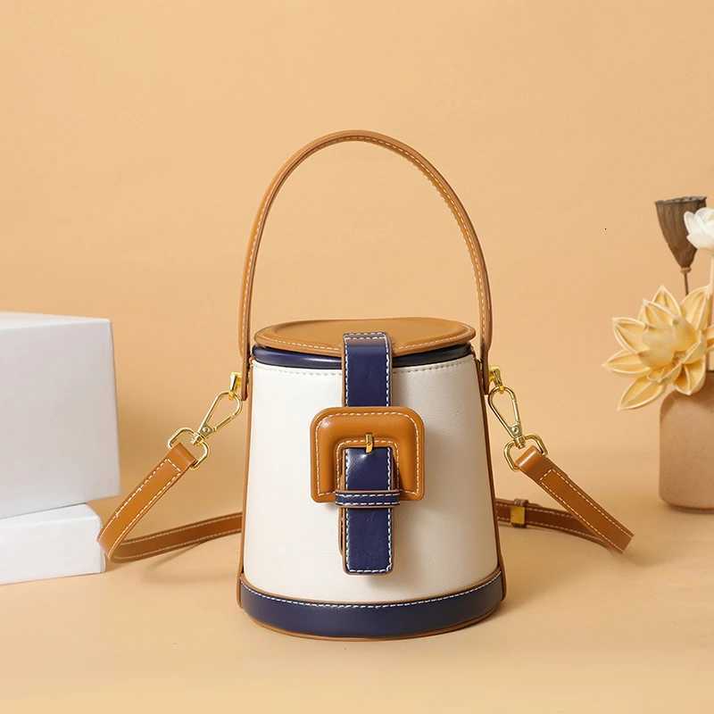 New Fi Design Box Shape Cross Body Bag Fem Short Handle Bag Cowhide Leather Wen Small Shoder Bag Bucket Bag Y251120