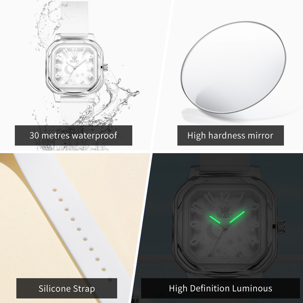 OLEVS Designer Ladies' Luxury Silicone Strap Waterproof Luminous Quartz Square Watch Offers Free Wholesale Delivery For Students And Children