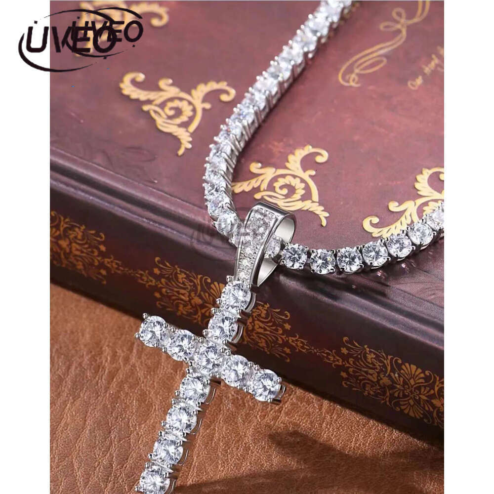 Necklaces Cross Pendant Hip Hop Necklace 4mm 5mm Vvs Moissanite Dia Tennis Chain Sier for Women Men Jewelry 2024 new
