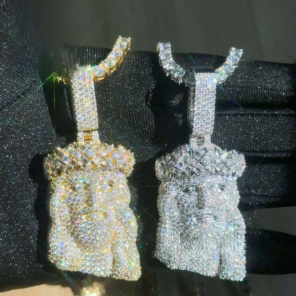 Ready To Ship Iced Out Jesus Head Moissanite Dia Sier Hip Hop Pendant For Tennis Cuban k Chain