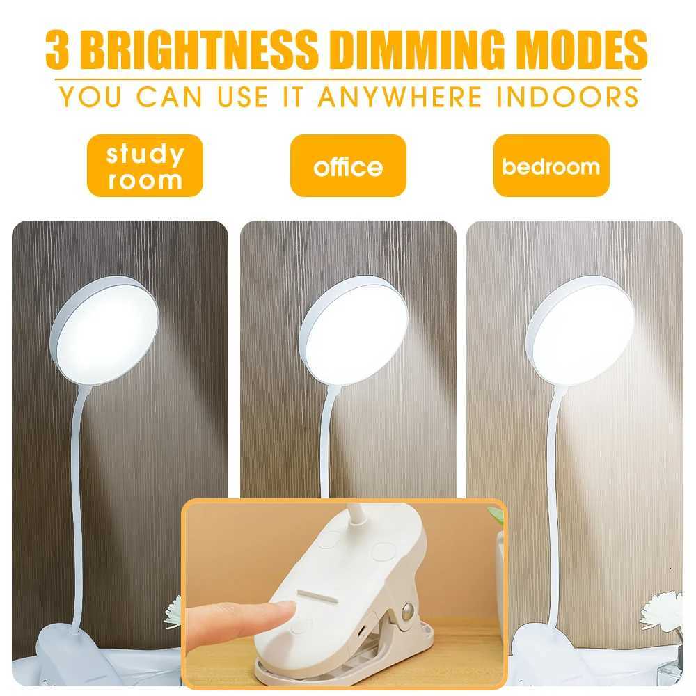 360 Flexible LED Table Lamp with Clip 3 Brightness Dimming Study Eye Protection USB Plug In Bedside Night Light Study Read Work M251120