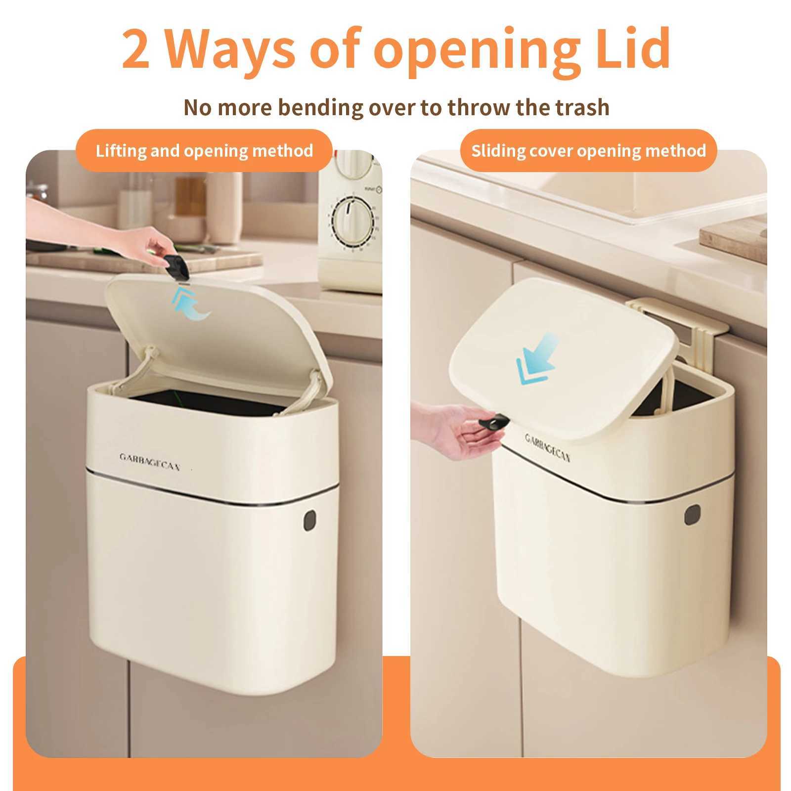 High end household non perforated garbage bin light luxury kitchen door seam hanging wall garbage bin C251120