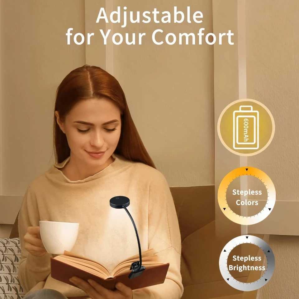 1 Reading Lamp Led Reading Lamp with 3 Adjustable Brightness Levels USB Rechargeable Portable Bed Reading Clip-On Lamp M251120