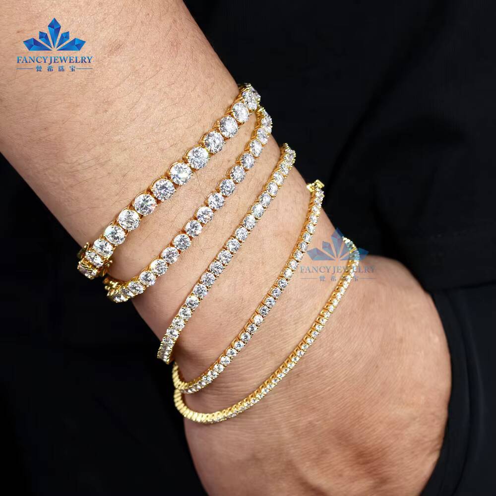 925 Silver Moissanite Tennis Bracelet D VVS Iced Out Moissanite Diamond Bracelet Gold Plated 2 -65mm Moissanite Tennis Chain