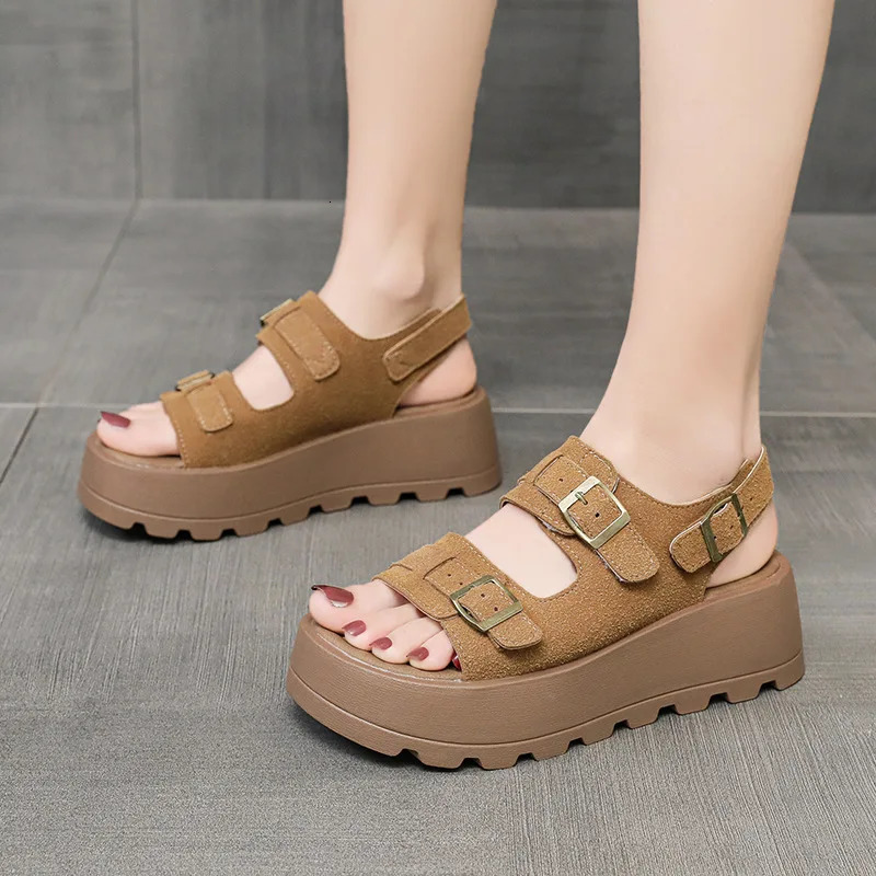 Retro belt buckle womens sandals can be worn in both directions for summer and spring fashionable highend sensory rubber sole with leather lining slid - view 7