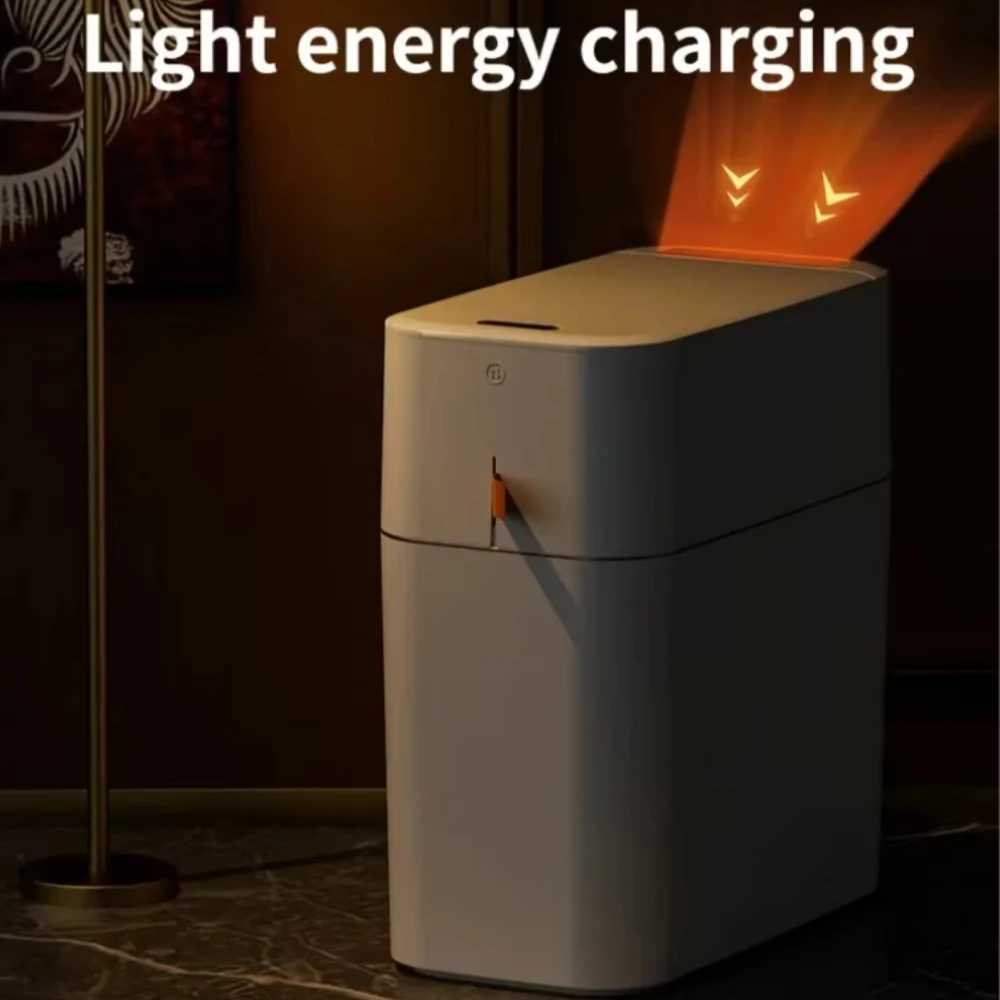Smart Garbage Can Sensing Household Kitchen Toilet Waterproof Light Energy Wastebasket Adsorption Bag Bucket with Lid Trash Can C251120