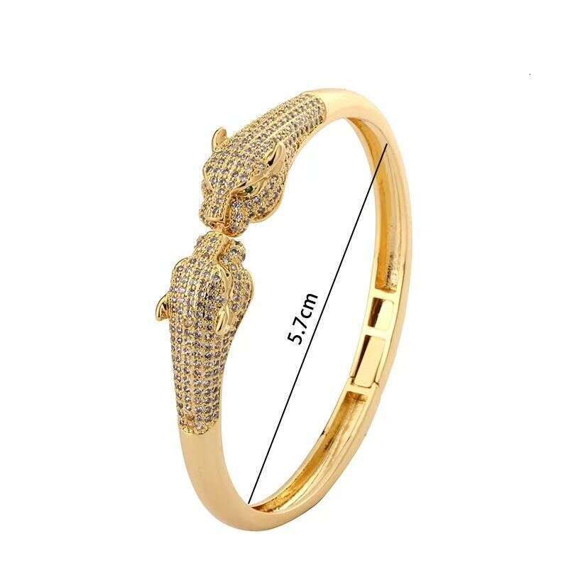 18K Gold Plated Micro Inlaid Zircon Hip-Hop Personality Open Cheetah Bracelet Wholesale