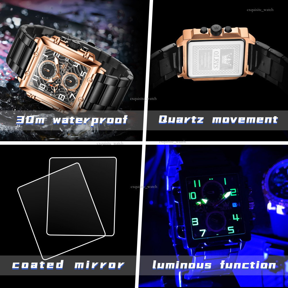 OLEVS Designer Men's Watches Fashionable Youth Business Square Quartz Watches Luminous Waterproof Men's Watches Luxury Watches Free Delivery