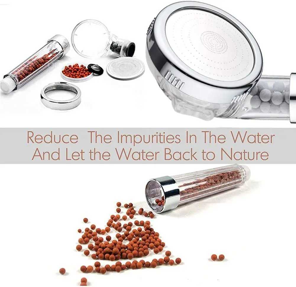 Zloog Bio-active Stones Bathroom Showerhead Mineral Balls Filter Shower High Pressure Sprinkle Handheld 3 Modes SPA Shower HeadM251120