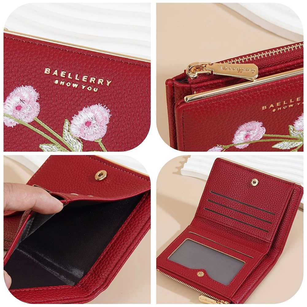 Baellerry Womens Short Wallet 3D Floral Embroidery Elegant Tri-Fold Zipper Coin Purse with Card Slots RFID ProtectionW251120