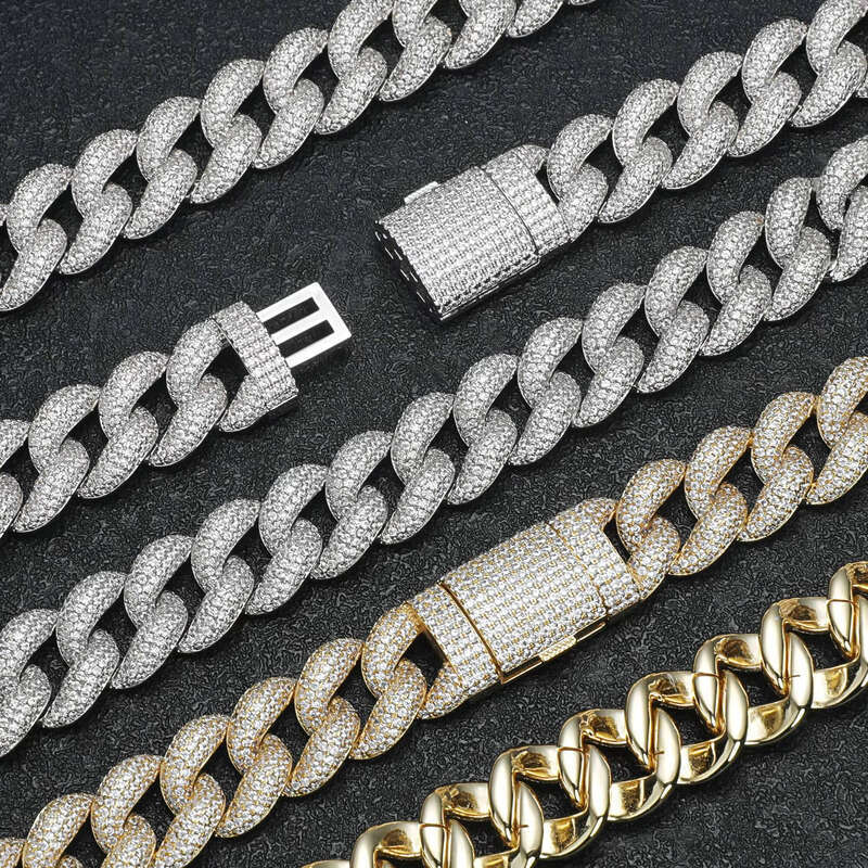 for Men and Women, 15mm Pure Sier Cuban Chain with Ice-Cold Silicone Stone