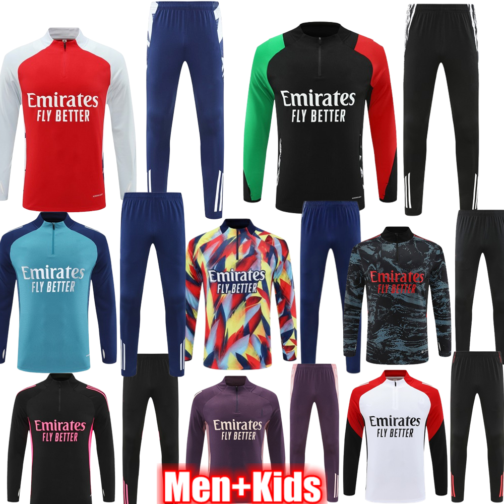 SAKA Soccer Tracksuit ODEGAARD RICE Black arsen Red Soccer Sets 23 24 25 26 Gunners Blue training suit Men Kids sportswear kit