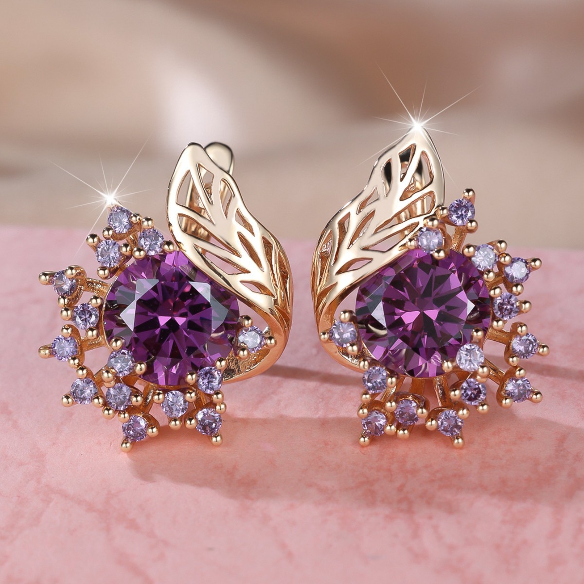 Round Flower Feather Zircon Earrings with Personality moissanite designer earrings designer earrings for woman pearl earrings gold designer ohrringe j - view 3