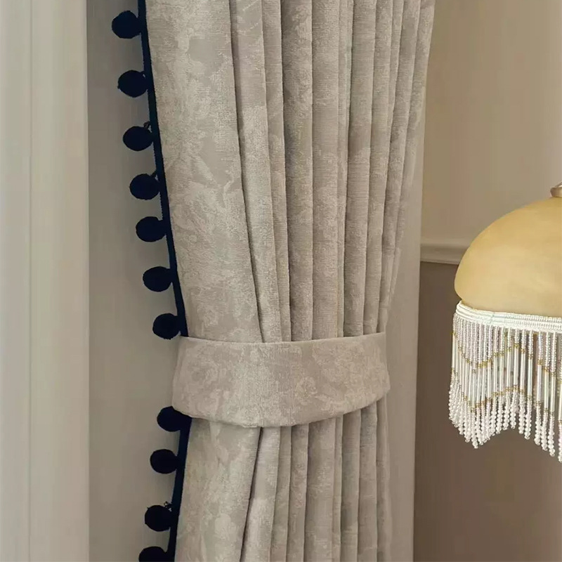 T0407 Middle Ages style yarn-dyed chenille curtain retro black edge bedroom blackout living room French curtains finished product