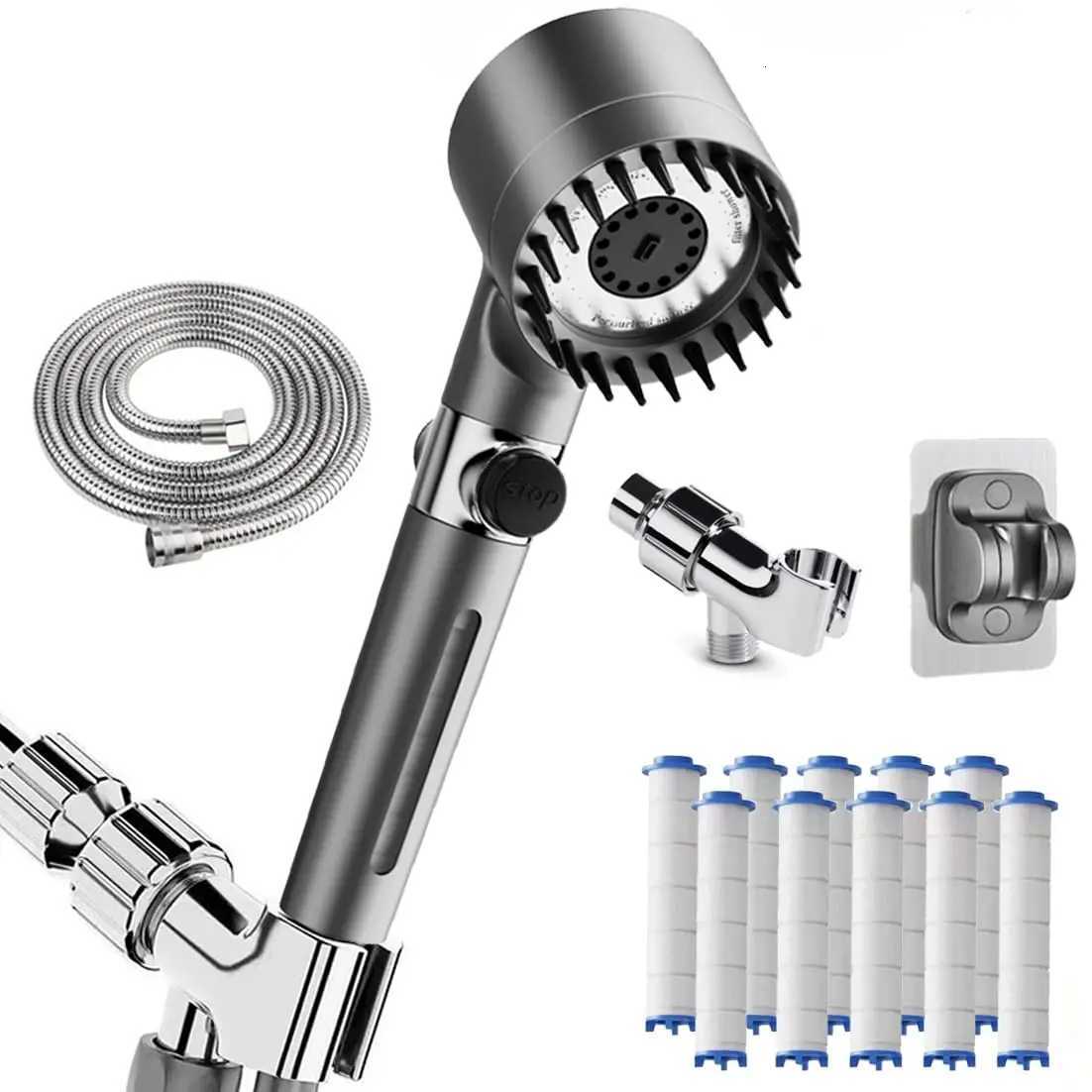 Handheld and high-pressure filter shower heads - ion drip shower heads with stainless steel hoses 3 spray modes for showeringM251120