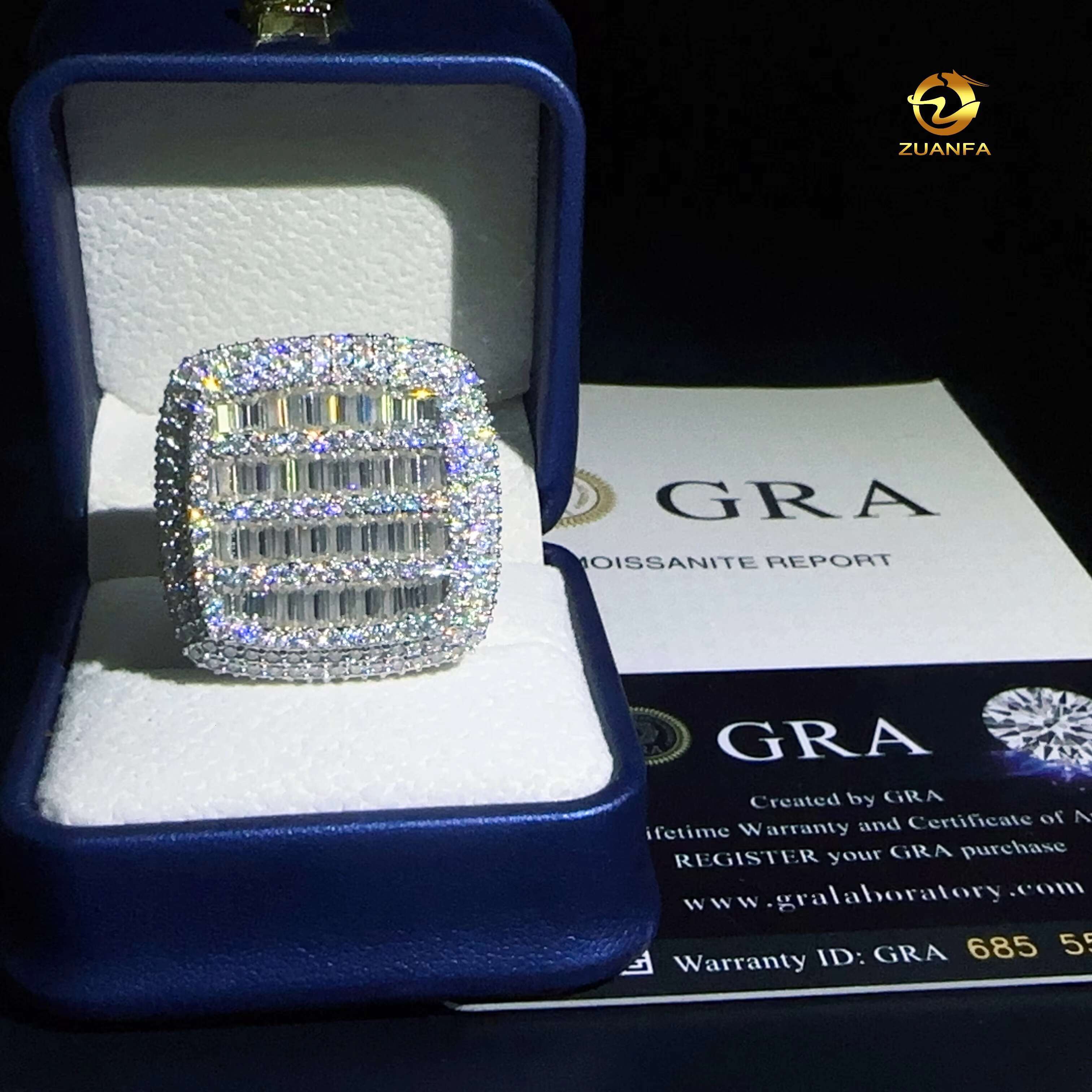 Luxury Silver Mens Rings 925 Hip Hop Style Big square Rings Moissanite Engagement Rings