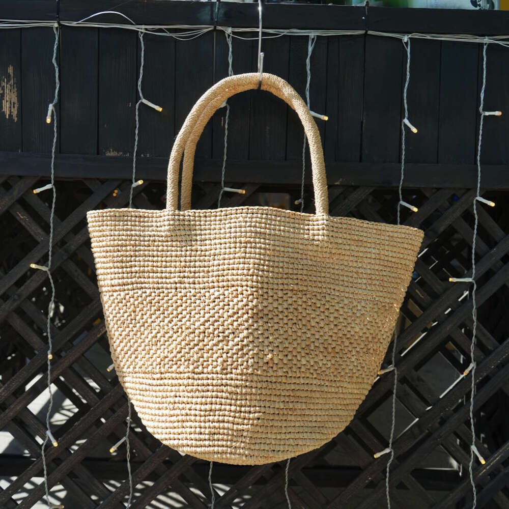 Handmade Beach Bag French Minimalist Vacation Beach Bag, Hand Woven Lafite Straw For Women Summer Outings, Hand-Held Shoulder Bag Kq2