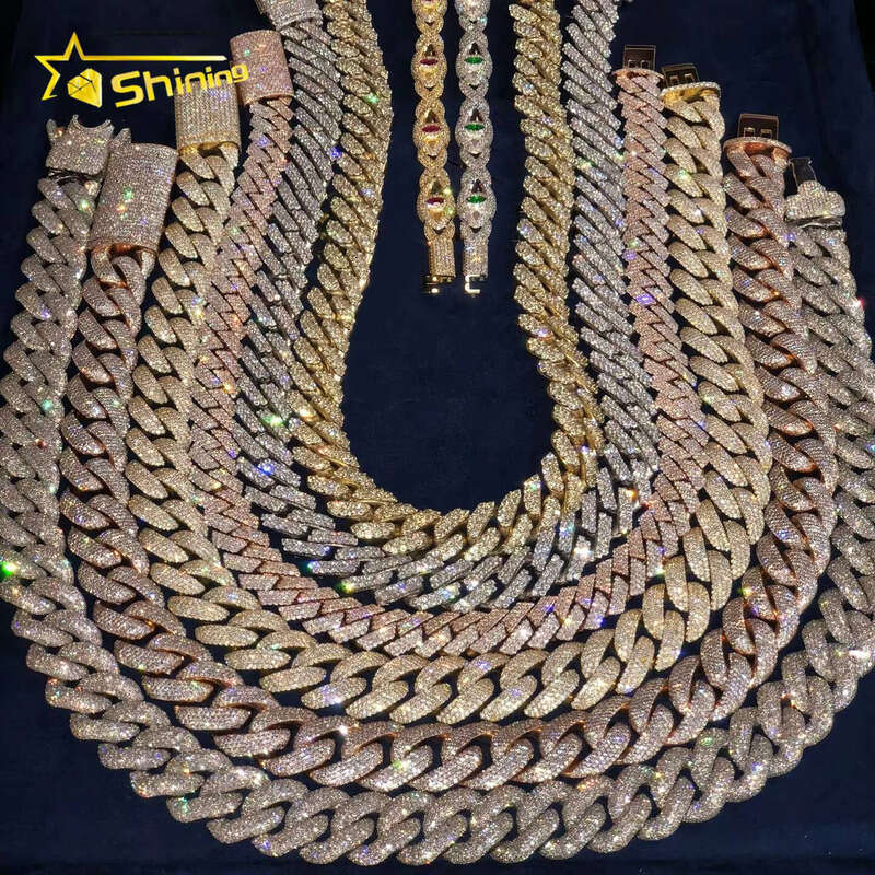 RTS Pass Tester Sier 6mm 8mm 10mm Two Rows Iced Out Hip-Hop VVS hip-hop moissanite Cuban Chain