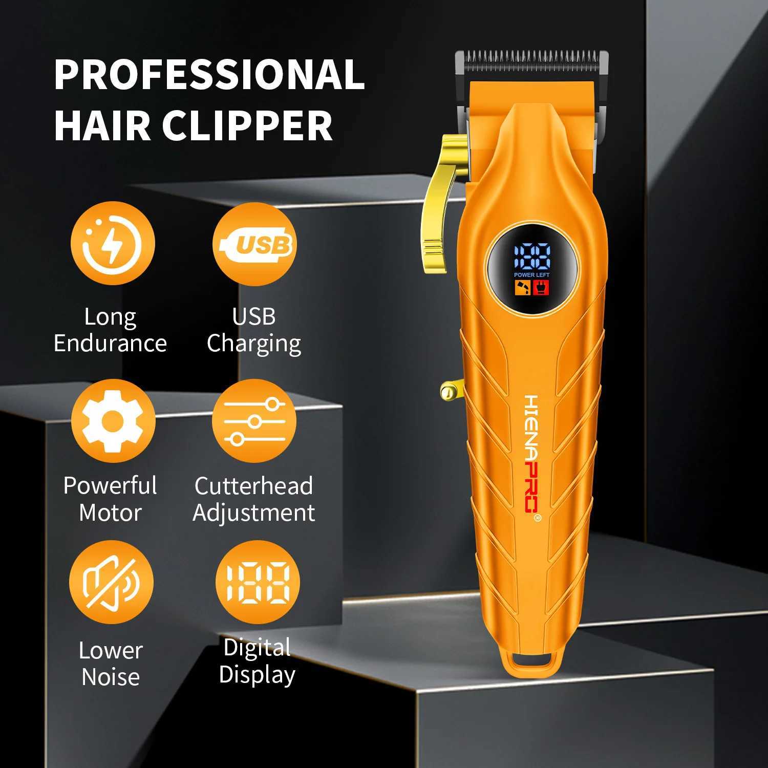 Hair cutting machine Orange Hair Clipper Set Professional Salon Digital Display Wireless Charging Two sets Gift SetT251120