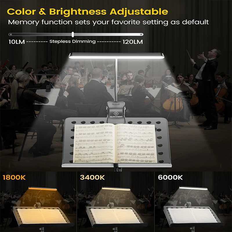 NV 57 LED Super Bright Music Stand Light Eye Caring Clip-on Piano Light USB-C Rechargeable Dimmable Music Sheet Piano Light Lamp M251120