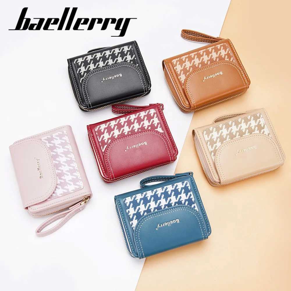 Baellerry Womens Short Wallet Coin Purse Checkered Pattern Pu Leather Slim Zip Pocket with Card Slots RFID Blocking Gift IdeaW251120