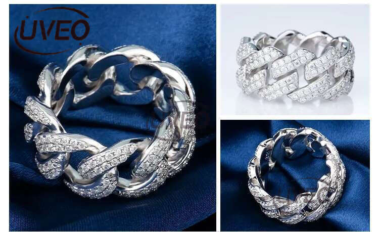 Yue Gem Custom Men Hip Hop Gold Plated Sterg Sier Vvs Dia Moissanite Iced Out k Cuban Ring Free delivery