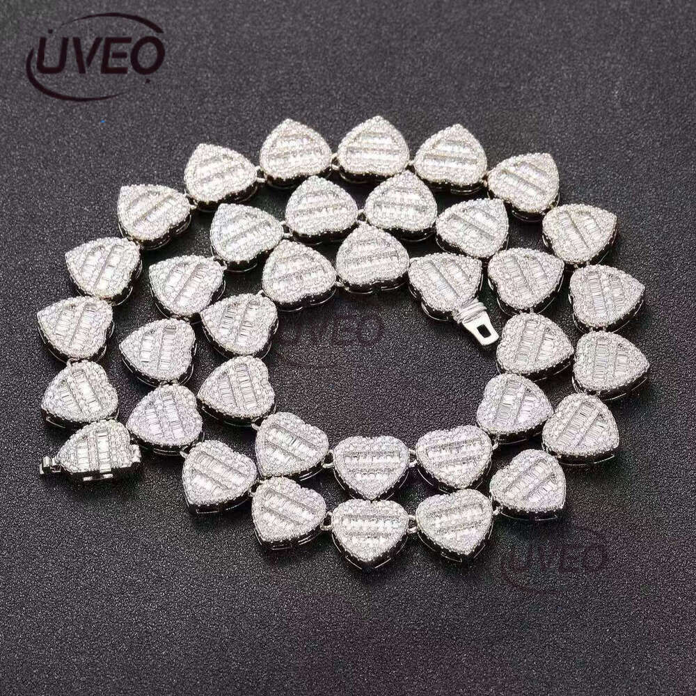 Women Heart-shaped Necklace Fine Jewelry Fashion Sier Iced Out Dia Vvs Moissanite Hip Hop Cuban Chain