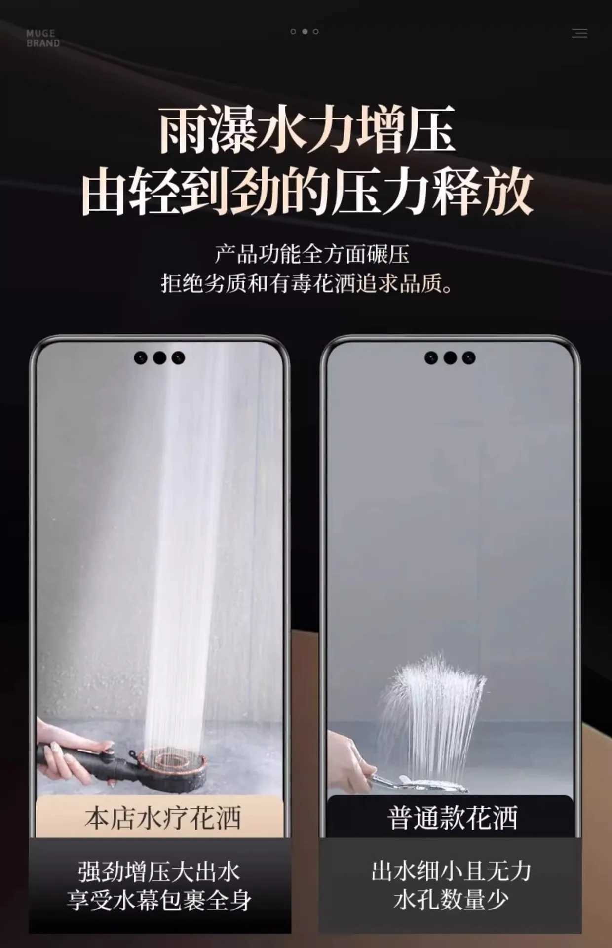 New Black Silver High Pressure Shower Head With Stop Button 3 Modes Adjustable Water Saving Spray Nozzle Bathroom AccessoriesM251120