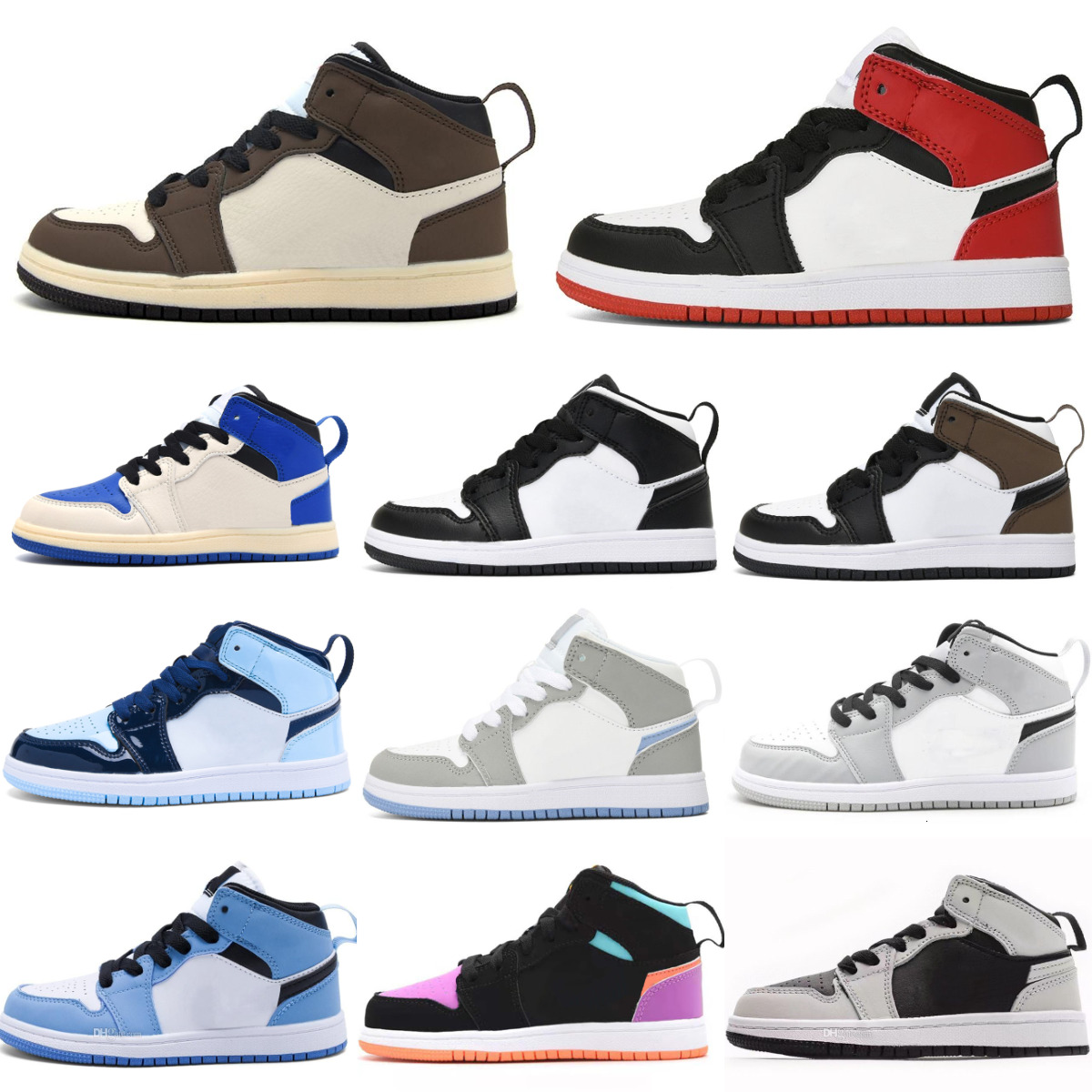1 J1 Kids High Basketball Shoes Trainers 1s Retroes Obsidian UNC Chicago Girls Boys BLACK WHITE DARK MOCHA Baby Casual Shoe Candy Bred Pine Green Outdoor Sneakers S681