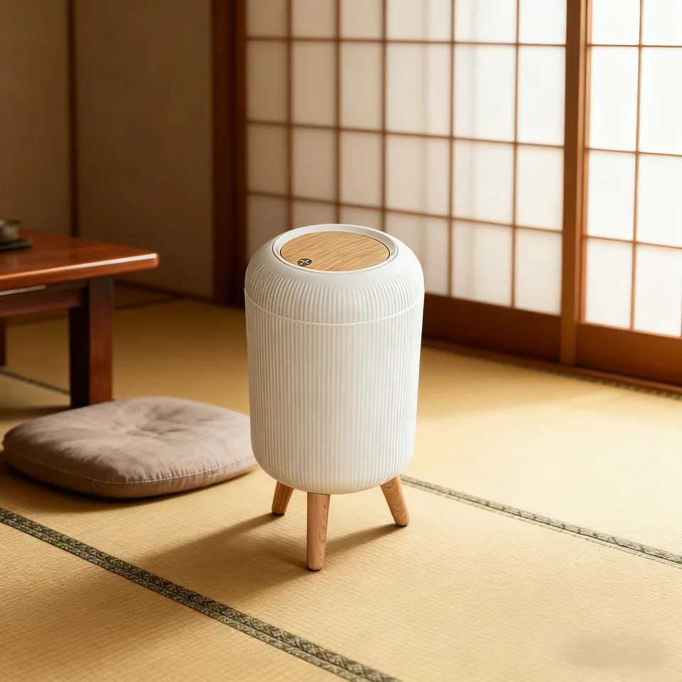 Home Kitchen Bathroom Large Capacity High-Rise Trash Can with Lid Retro Chinese Style Wood Grain Toilet Paper Basket C251120