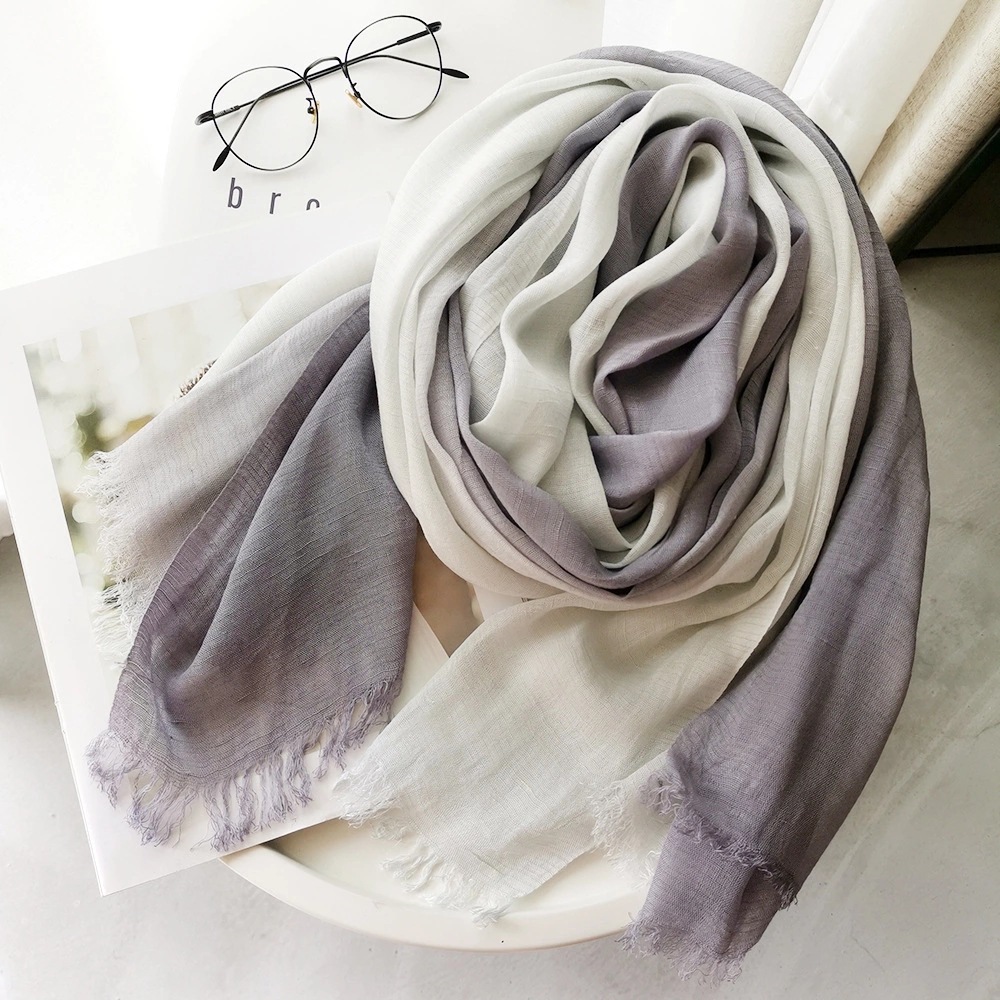 K454 Cross-border thin cotton and linen scarf for women in spring and autumn wholesale, hanging dyed cotton gauze scarf sunscreen shawl customization