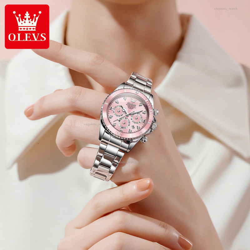 OLEVS Designer Women's Steel Band Multi-functional Green Submariner Quartz Watch Women's Hand Luxury Watch Free Delivery Wholesale