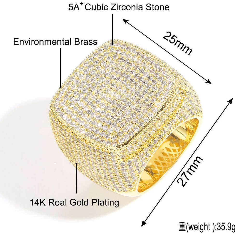 Luxury designer Men's full Diamond Square exaggerated micro Inlaid Ice out VVS Moissanite Hip Hop Ring with FREE shipping