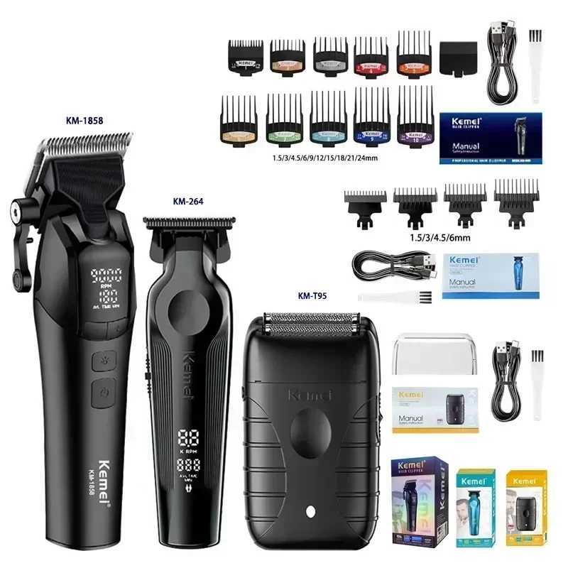 Kemei 9000RPM 10W Hair Clipper KM-264 Rechargeable Electric Trimmer Original KM-1858 KM-T95 Shaver for Men Barber Clippers KitT251120