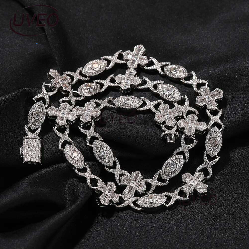 Luxury designer Hip Hop 14mm Cross Eye Cuban k Chain Ice Out VVS Moissanite Necklace Bracelet Men Women Free shipping