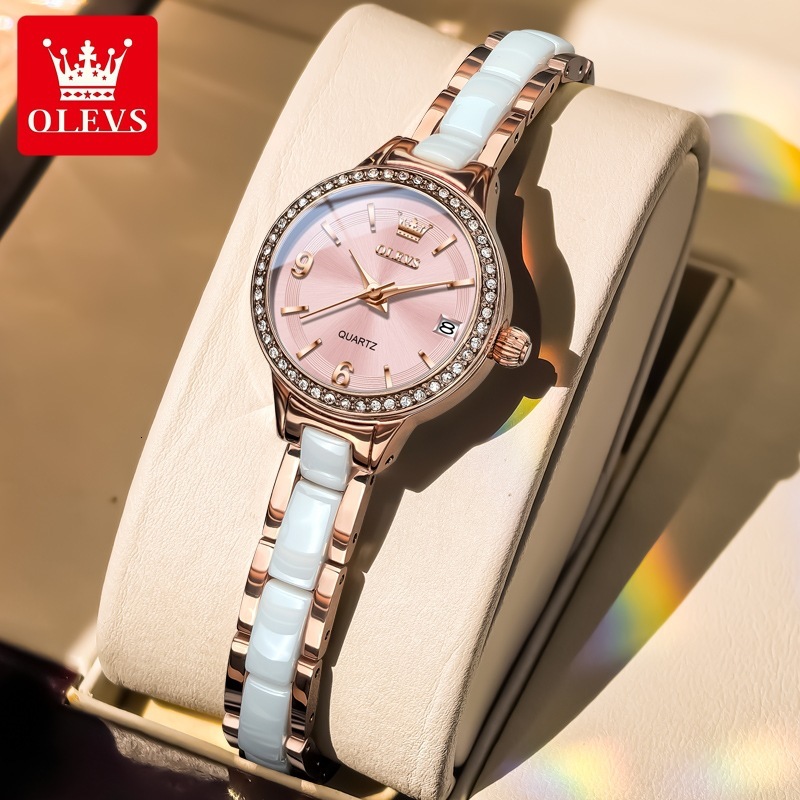 OLEVS Designer Women's Watches Small Dials Fashionable Ceramic Quartz Watches Ceramic Fashion Women's Luxury Watches Free Delivery And Whole