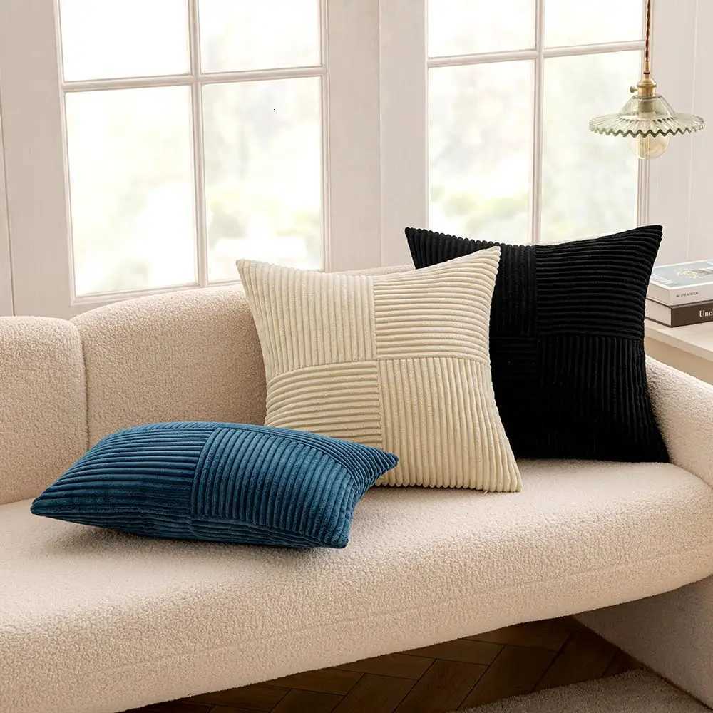 Pillow Case Black Corduroy Covers Boho Decorative Spliced Throw Covers Soft Solid Couch cases Cushion Covers for Sofa C251120