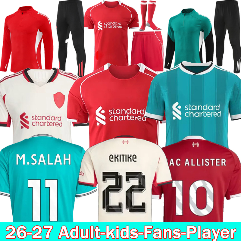 25 26 LFC soccer jerseys MAC ALLISTER EKITIKE ISAK ALEXANDE GAKPO WIRTZ Salah jersey training suit 25 26 fans player football shirt Mens Kids Kit sock Full sets