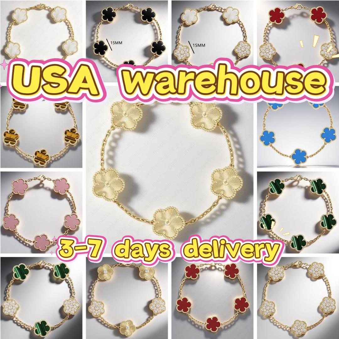 US fast delivery clover bracelet jewelry woman designer gold bracelet USA warehouse 15mm flower bracelet good luck charm bracelet homme luxury bracelet gift for gf