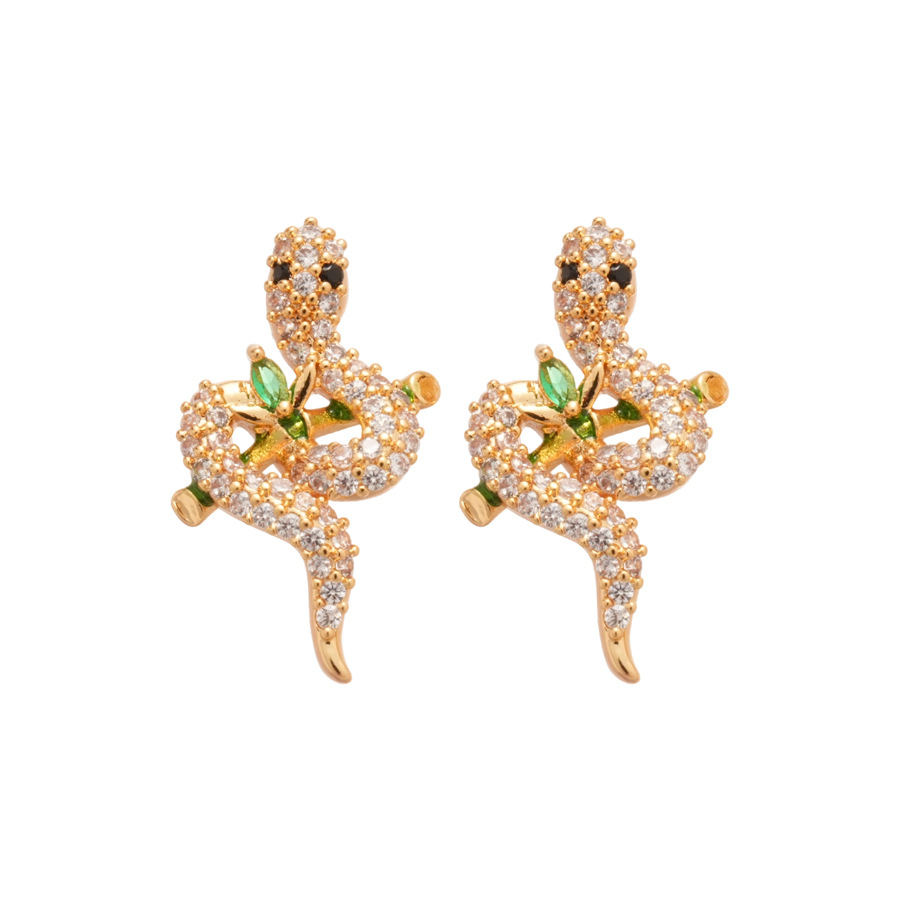 14K Real Gold Plated Silver Needle Oil Drop Zircon Snake Light Luxury High-end Earrings Design Sense Niche Ear Jewelry - view 8